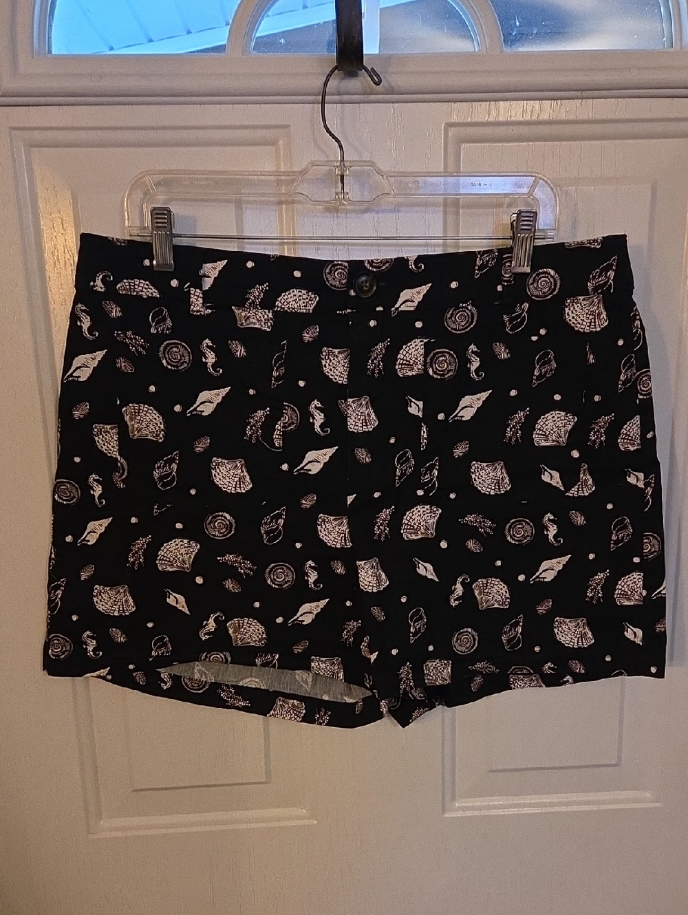 LOFT Blue Printed Bermuda Shorts with Light Pink and White  Shell Motif Size 12